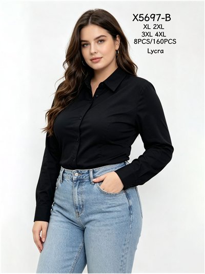 Plus size tailored long sleeve stretch shirt 2