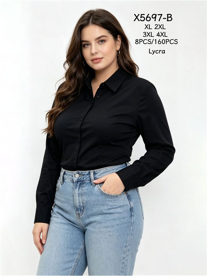 Plus size tailored long sleeve stretch shirt