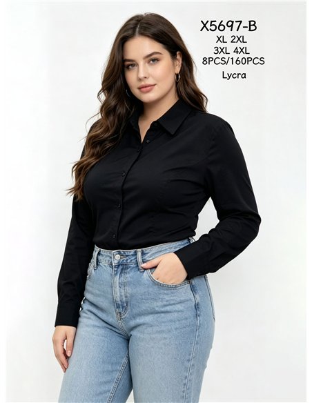 Plus size tailored long sleeve stretch shirt