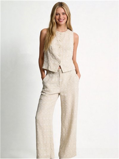 Floral print linen waistcoat + trousers set