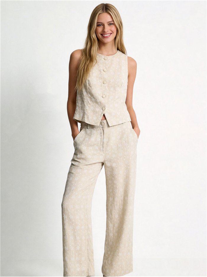 Floral print linen waistcoat + trousers set