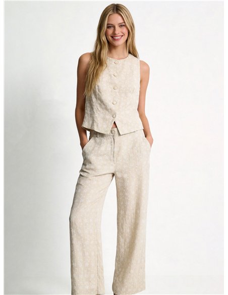 Floral print linen waistcoat + trousers set