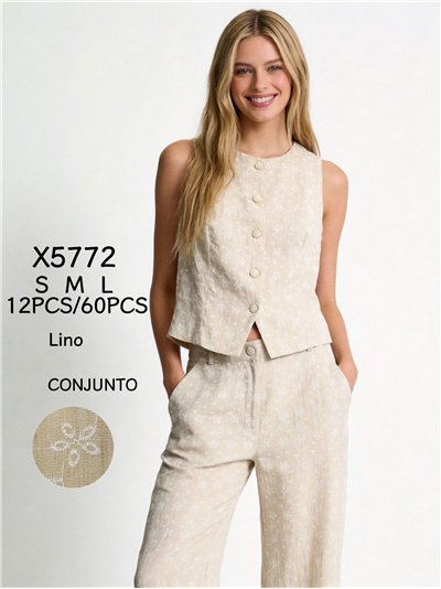Floral print linen waistcoat + trousers set 2