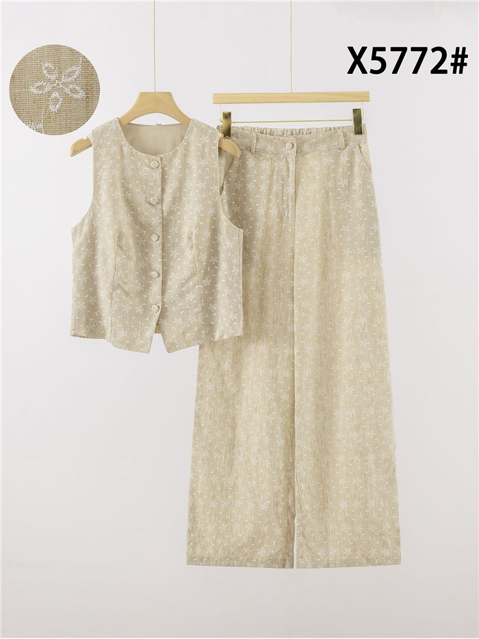 Floral print linen waistcoat + trousers set