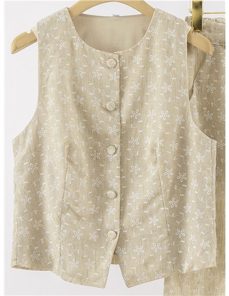 Floral print linen waistcoat + trousers set