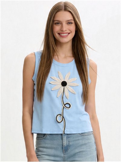 Camiseta sin mangas flor bordada