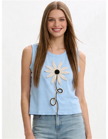 Camiseta sin mangas flor bordada