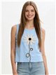 Camiseta sin mangas flor bordada