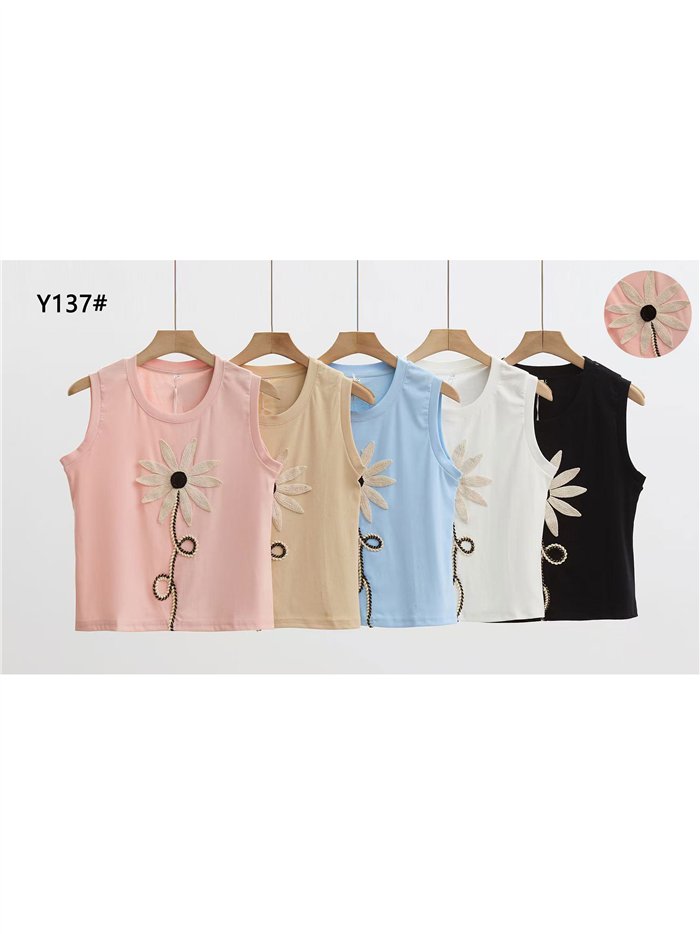 Camiseta sin mangas flor bordada