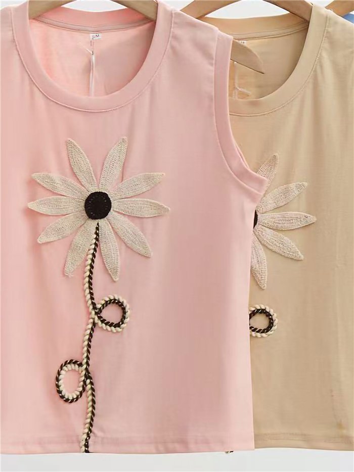Camiseta sin mangas flor bordada