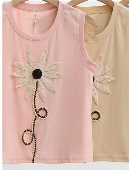 Camiseta sin mangas flor bordada
