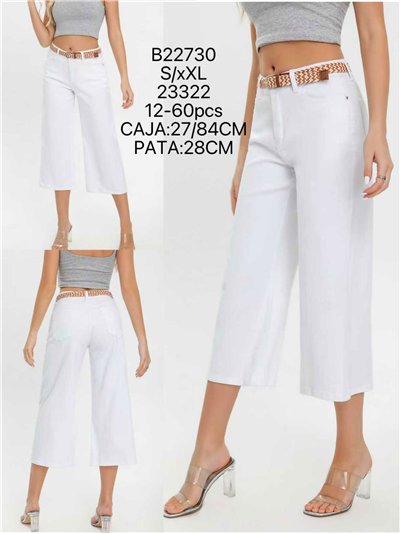 Pantalón vaquero culotte blanco cinturón 2