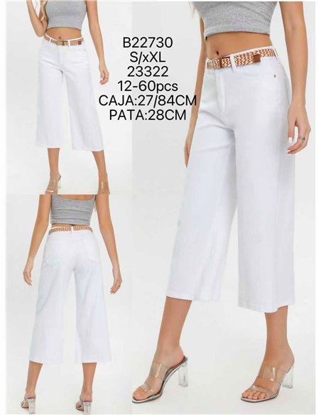 Pantalón vaquero culotte blanco cinturón
