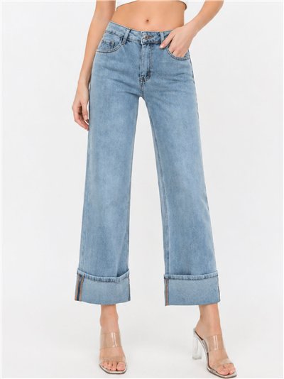 Jeans wide leg crop bajo doblado