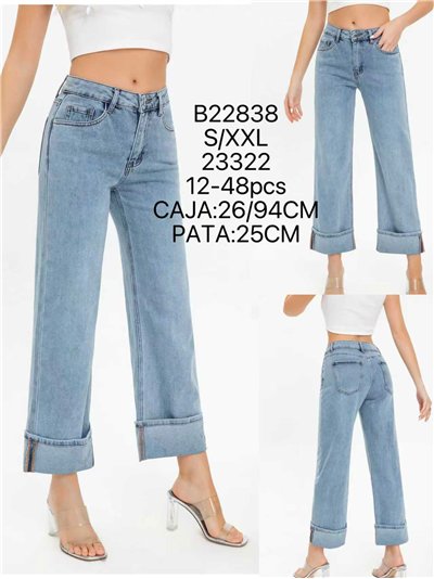 Jeans wide leg crop bajo doblado 2