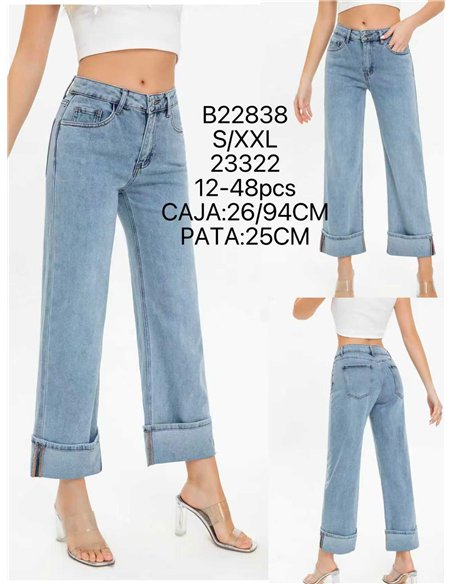 Jeans wide leg crop bajo doblado