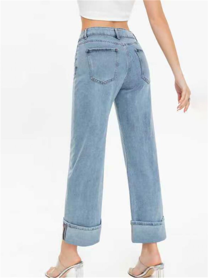 Jeans wide leg crop bajo doblado