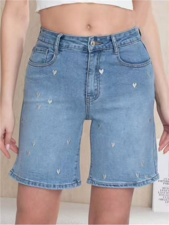 Bermuda vaquera corazones bordados