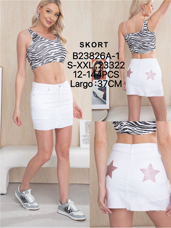 Short falda vaquera blanco estrellas