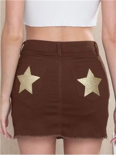Short falda vaquera marrón estrellas