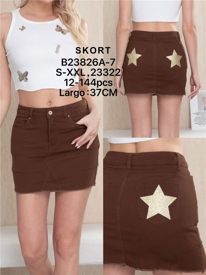 Short falda vaquera marrón estrellas