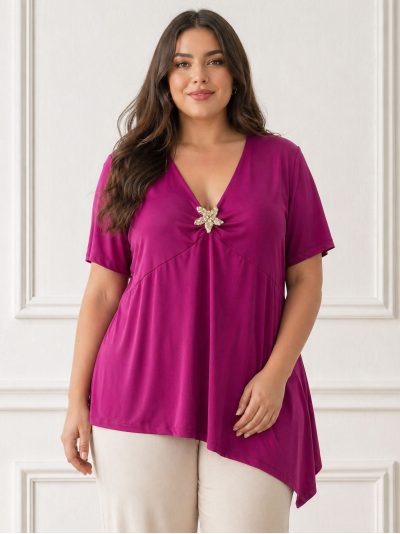 Blouse grande taille asymétrique en lycra | ZD-2719