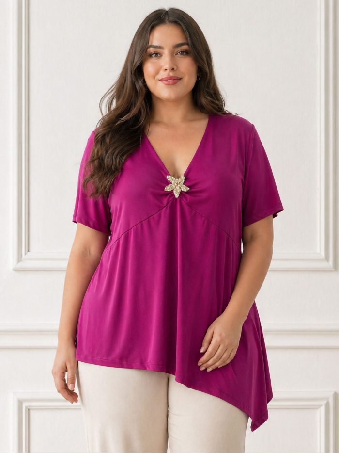 Plus size asymmetric lycra blouse| ZD-2719