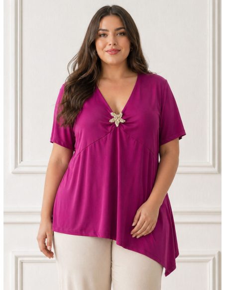 Plus-Size asymmetrische Lycra-Bluse | ZD-2719