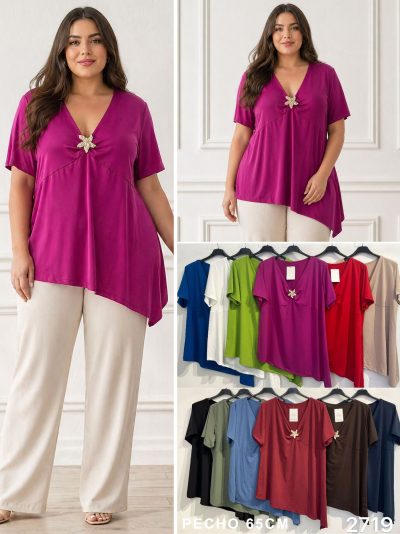 Blusa talla grande lycra asimétrica 2