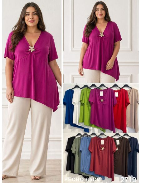 Blusa taglie forti asimmetrica in lycra | ZD-2719