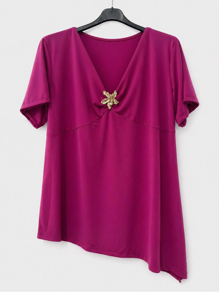 Plus size asymmetric lycra blouse| ZD-2719