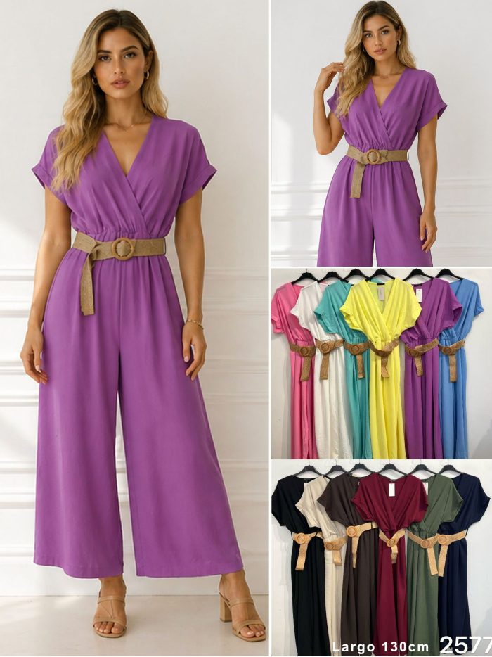 Einfacher Jumpsuit mit Gürtel | ZD-2577-LISO