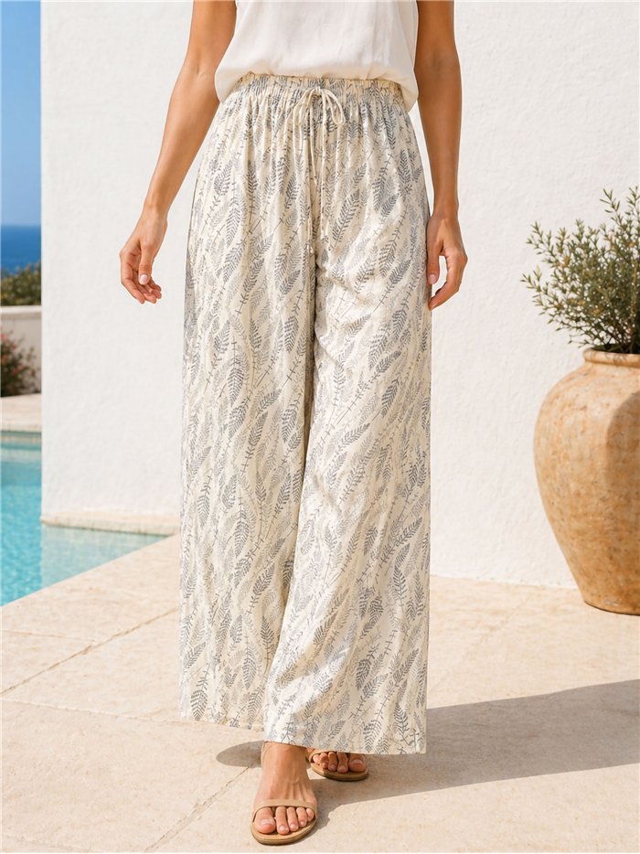 Calças palazzo com estampa de folhas