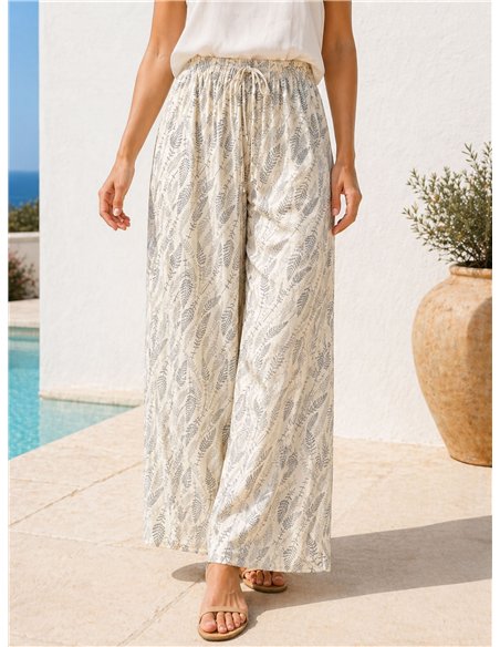 Calças palazzo com estampa de folhas