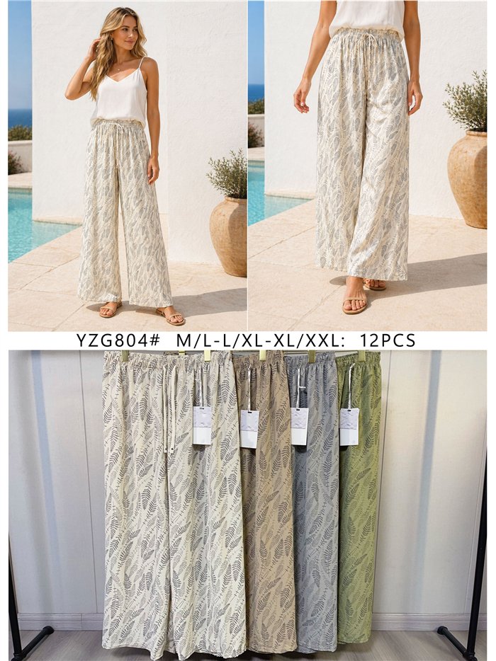 Calças palazzo com estampa de folhas