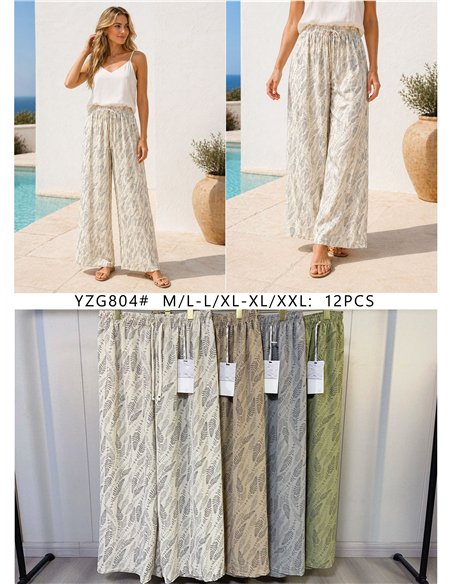 Calças palazzo com estampa de folhas