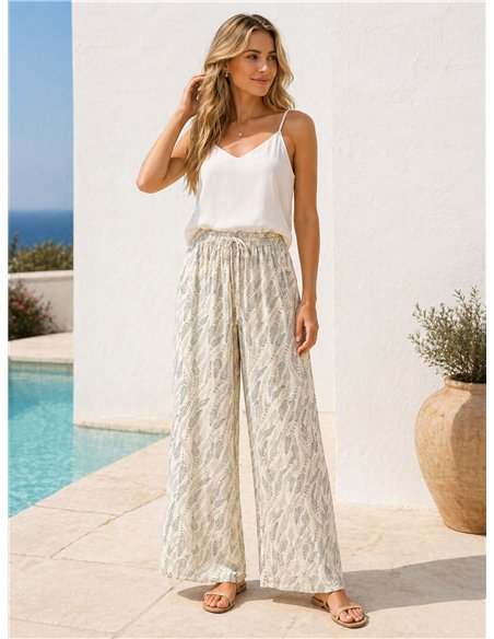 Calças palazzo com estampa de folhas