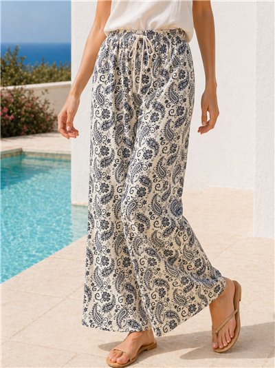 Calças palazzo com estampa paisley