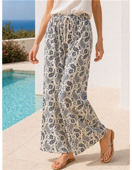 Pantaloni palazzo con stampa paisley