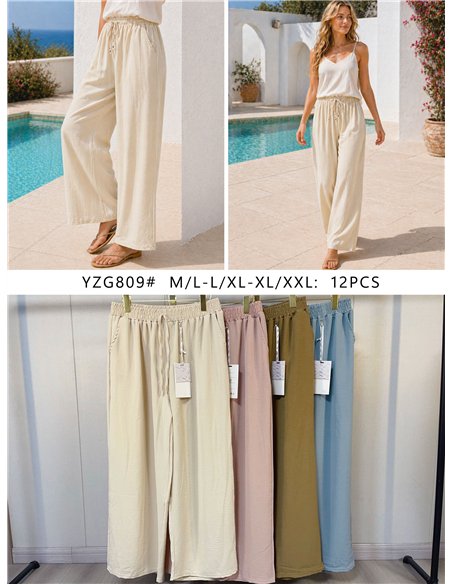 Calças palazzo lisas com bolsos