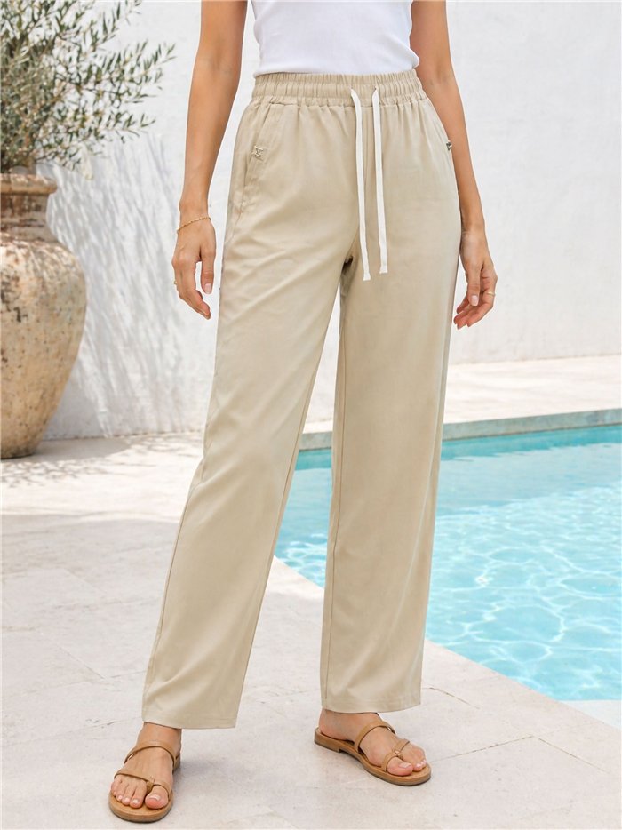 Stretch solid drawstring jogger trousers