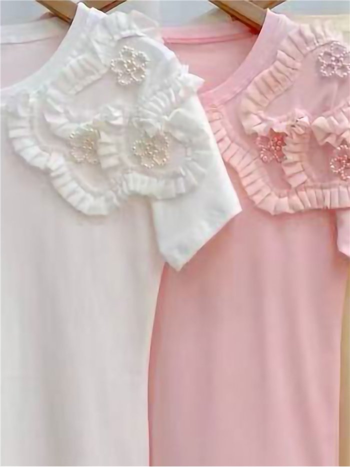 Ruffle flower embellished t-shirt
