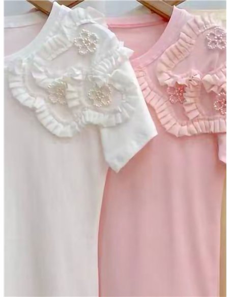 Ruffle flower embellished t-shirt