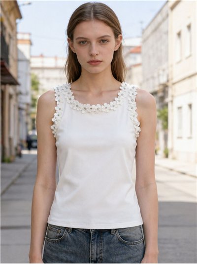 Blusa sem mangas com estampa floral em relevo