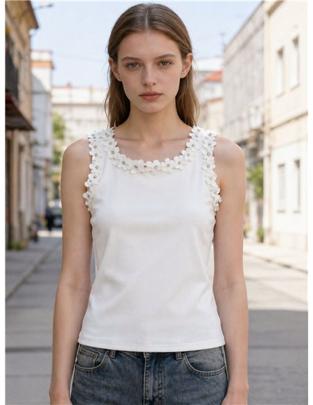 Blusa sem mangas com estampa floral em relevo