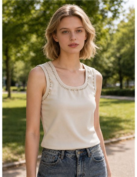 Embroidered trim sleeveless top