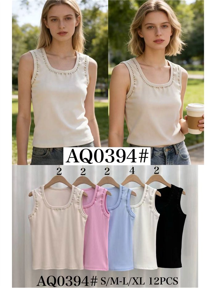 Embroidered trim sleeveless top