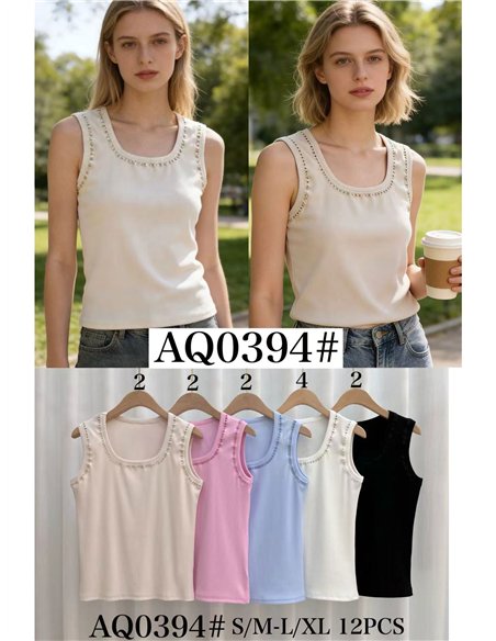 Embroidered trim sleeveless top