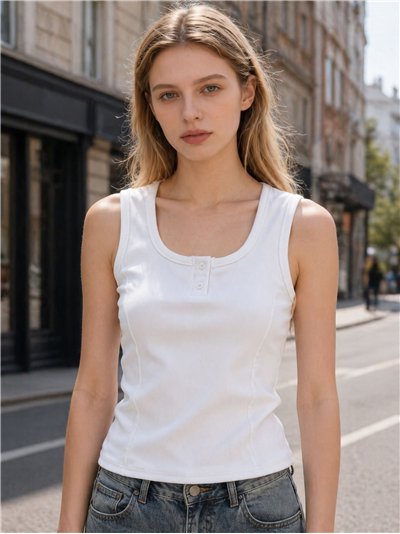 Camisa sem mangas com botões