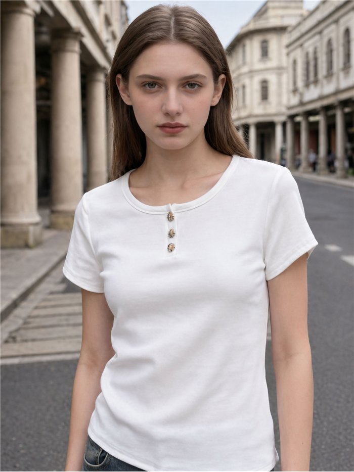 Jewel button t-shirt